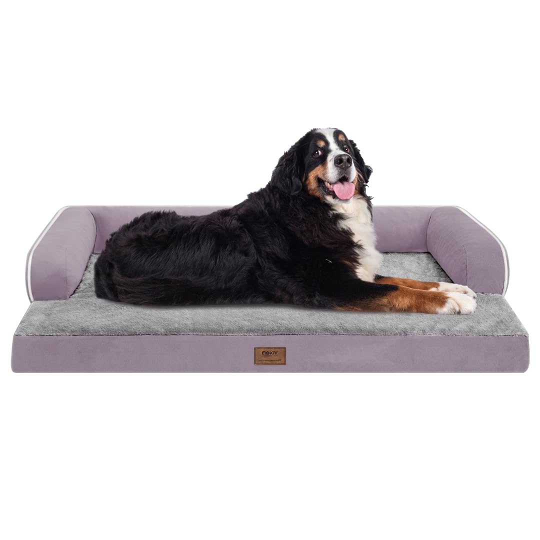 Large Dog Bed Orthopedic Washable, Orthopedic Dog Beds For Large Dogs With Washable Cover, Removable Bolster And Non-Slip Bottom Purple Large Dog Beds For Xxxlarge Extra Large Dogs