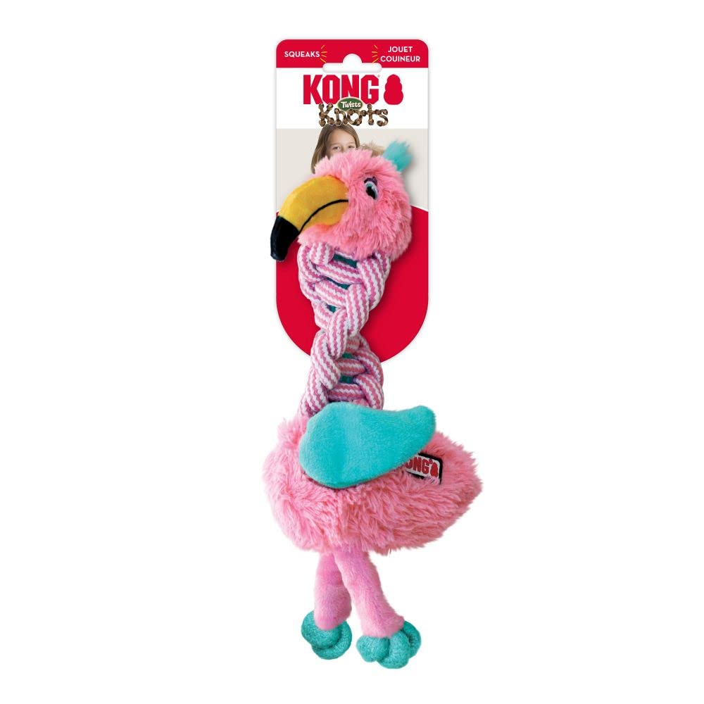 KONG Knots Twists Plush Dog Toy - Durable Rope & Plush, Small/Medium, Yellow/Pink, Model NKW31