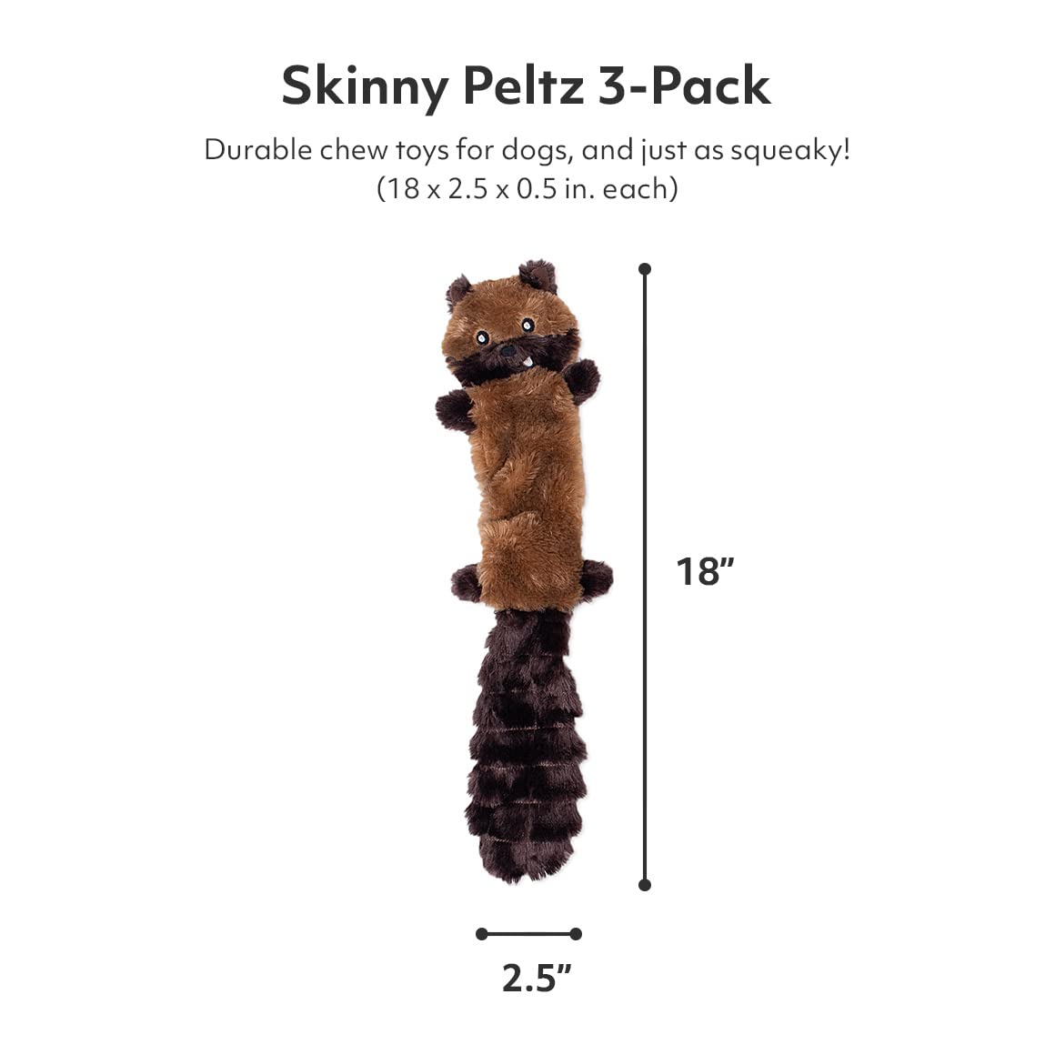 ZippyPaws Skinny Peltz - Chipmunk, Lemur, Monkey - No Stuffing Squeaky Dog Toys, Unstuffed Chew Toy for Small & Medium Breeds, B