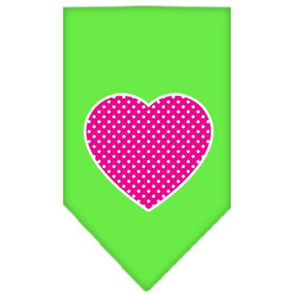Pet and Dog Bandana Screen Printed, Pink Swiss Dot Heart Emerald Green Large