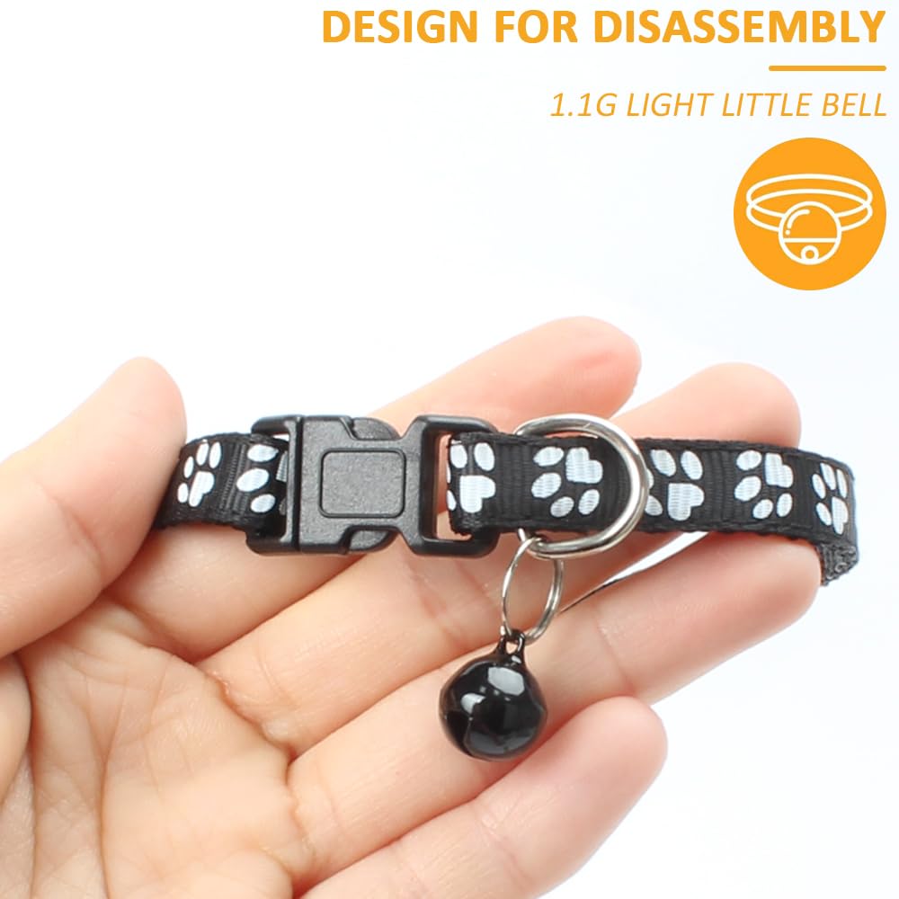 Mjiya Cat Collar With Bell, Breakaway Grid Collar With Plastic Buckle, Light Adjustable, Nylon, Kitty Collars (Black)