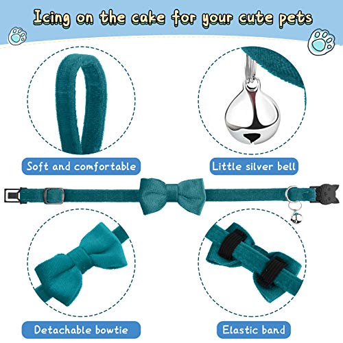 4 Pieces Cat Bow Tie Collar With Bell Breakaway Cat Collar Comfortable Velvet Cat Collar With Cute Safety Pet Collar For Pet Kitten Puppy (Black, Gray, Coffee, Blue,Small)