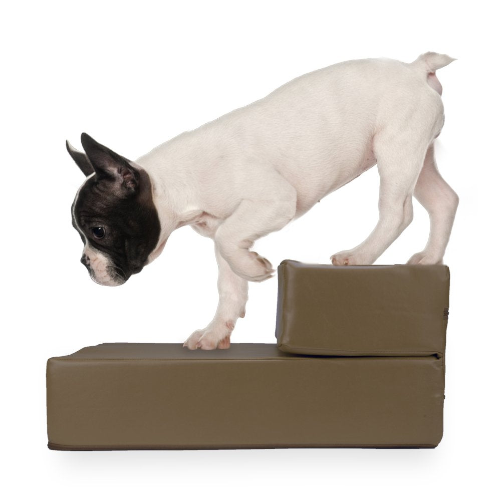 Weebo Pets Folding Leather Pet Stairs - Smooth Steps, Brown, Model Wee-5666