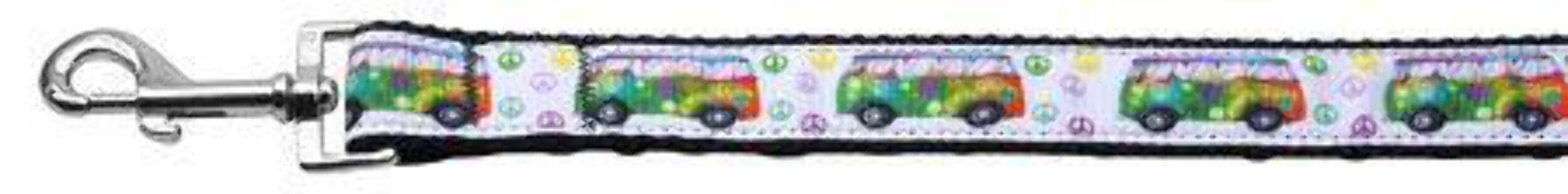 Pet Dog & Cat Nylon Collar or Leash, "Peace Bus" 5/8" w x 6 ft. leash
