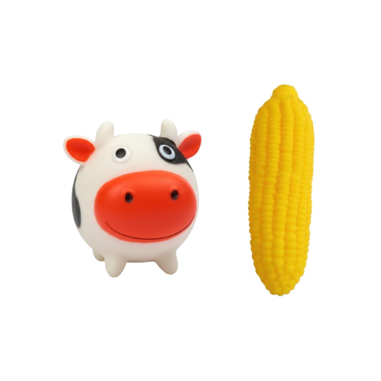 Bohobark Squeaky Rubber Toy Combo (Squeaky Corn + Cow Face), Durable Interactive Chew With Squeaker Fun Toy For Puppies, Kittens