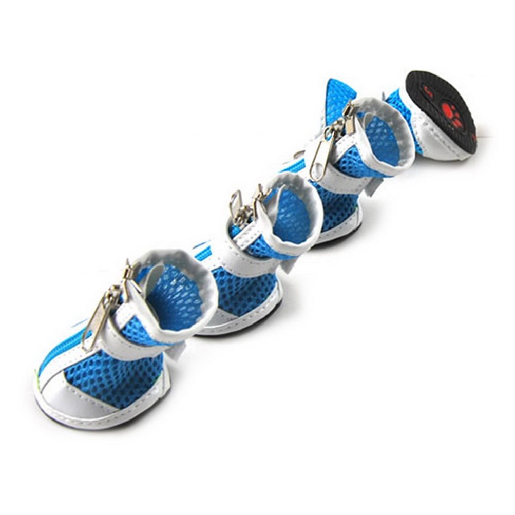 Zunea Small Dog Shoes For Hot Pavement Summer Breathable Mesh Boots Adjustable Non Slip Zipper Pet Dogs Booties White Pu Paw Protector Blue 5#