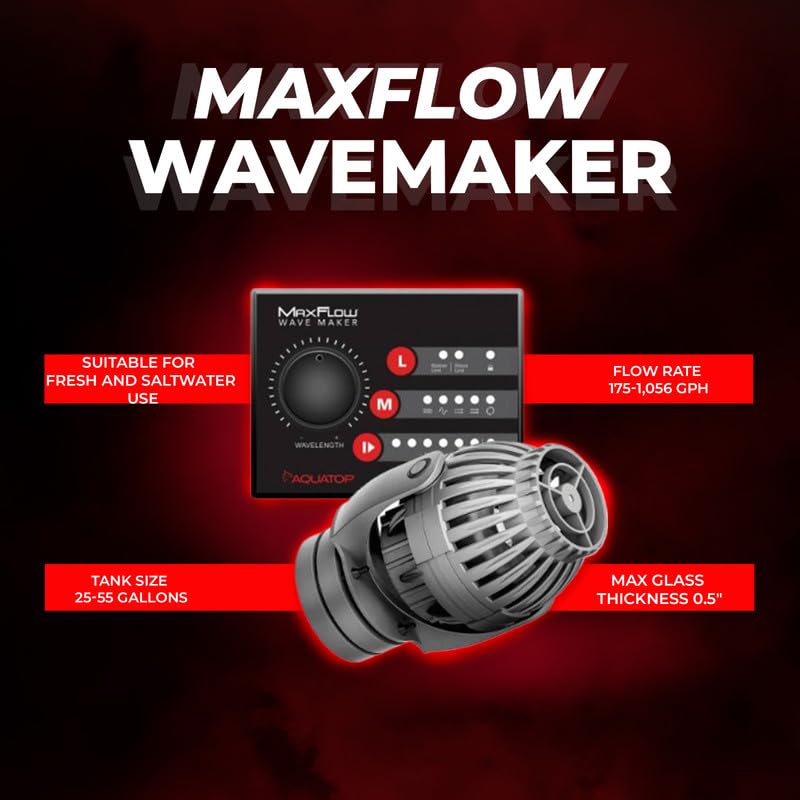 Aquatop MaxFlow MWV-1000 DC Wavemaker Pump - 1,057 GPH, Energy-Efficient, Safe for Salt & Freshwater, Ideal for 25-55 Gall