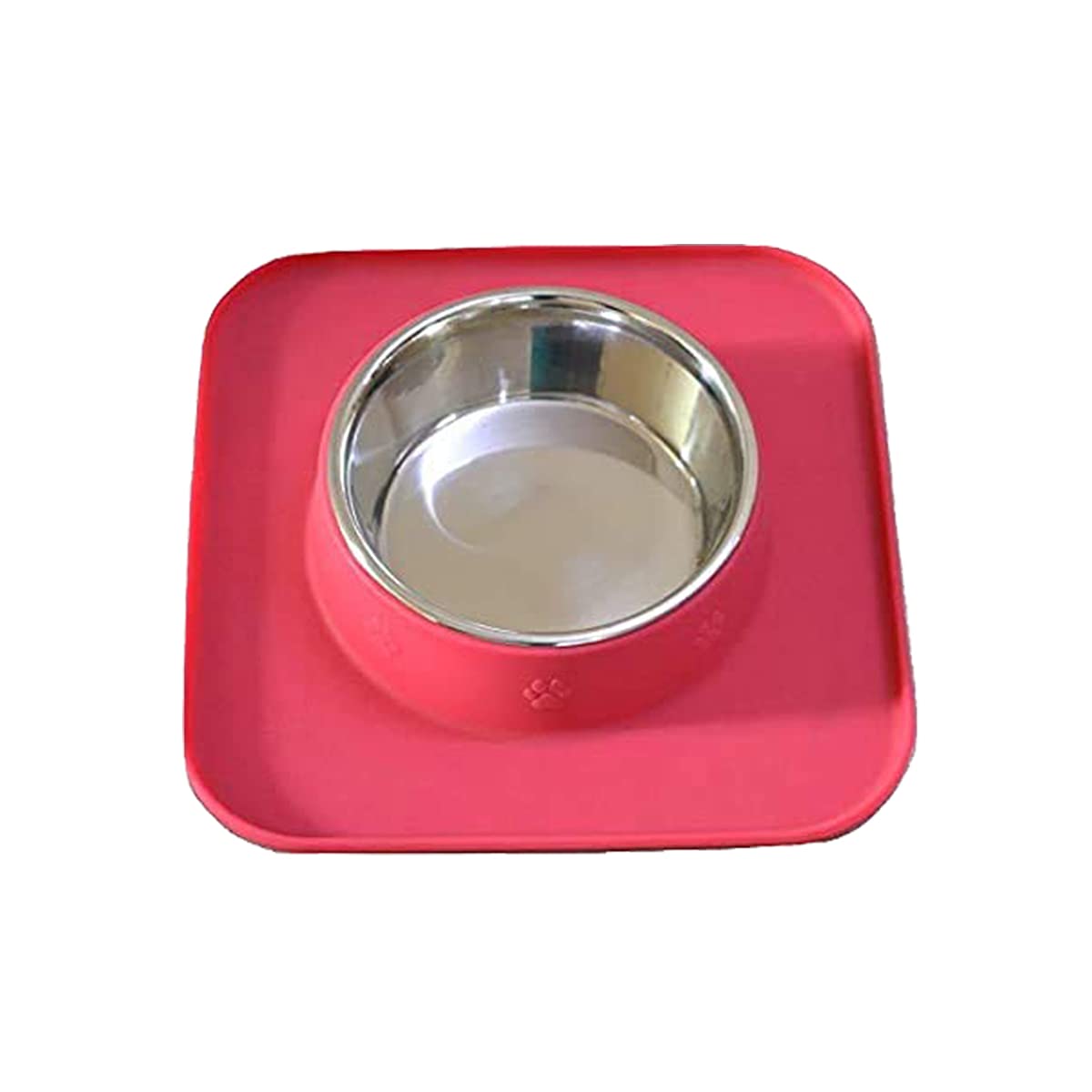 Black Dog Rectangle Silicone Single Stainless Steel Dinner Food Feeder Bowl With No Spill NonSkid Paw Print Mat For Puppies, Do