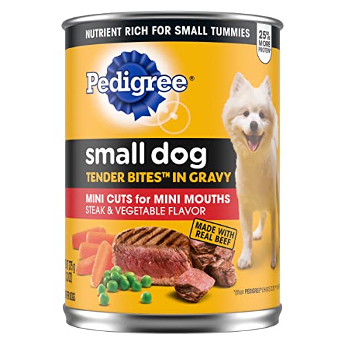 Pedigree Small Dog Tender Bites in Gravy Wet Dog Food, Steak & Vegetable Flavor, 13.2 oz. Cans (12 Count, Pack of 1)