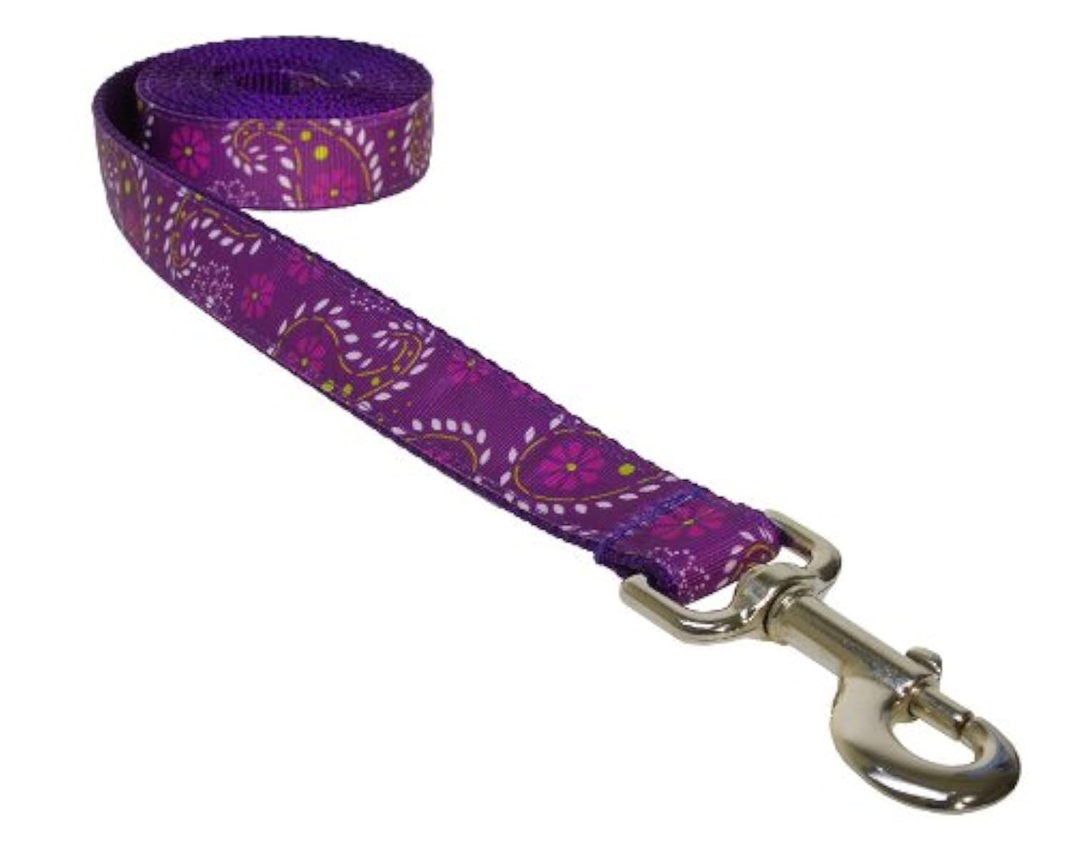Small Purple Pretty Paisley Dog Leash: 3/4 Wide, 4ft Length - Made in USA.