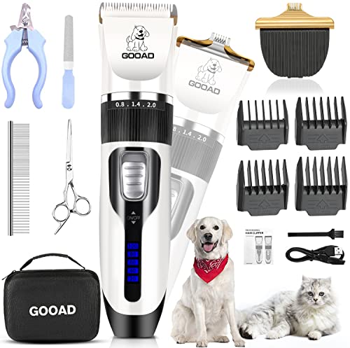 Gooad Professional Dog Grooming Clippers - Cordless, Low Noise, Ideal for Thick Coats, White