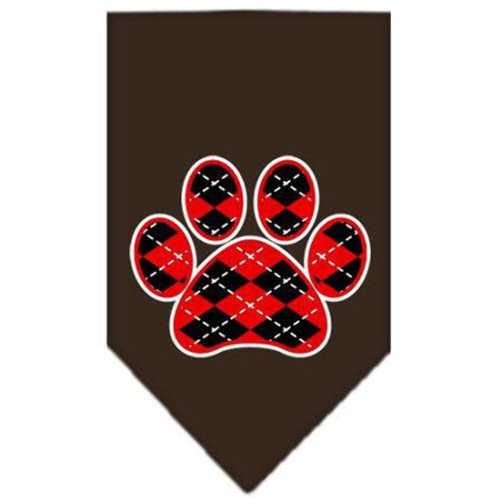 Mirage Pet Products Argyle Paw Red Screen Print Bandana for Pets, Large, Cocoa