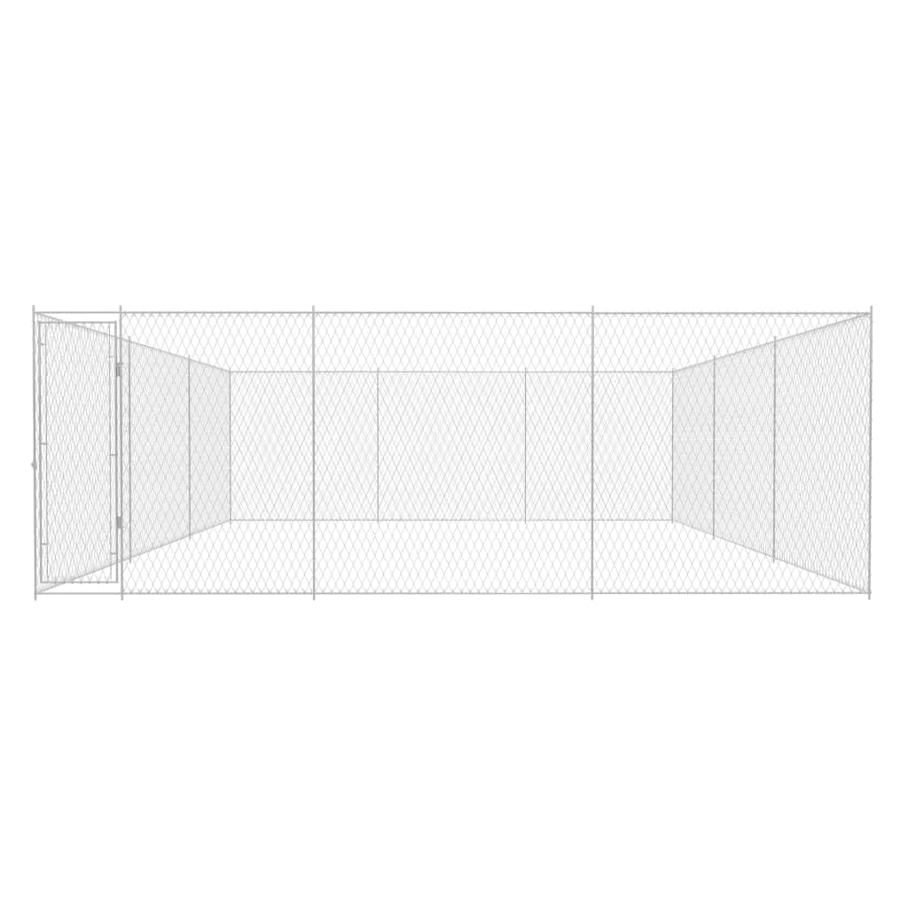 Vidaxl Outdoor Dog Kennel Dog House Dog Cage With 4 Anchors Hot-Dip Chain Link Fence Lockable Kennel Galvanized Steel 224.4'X224.4'X72.8'