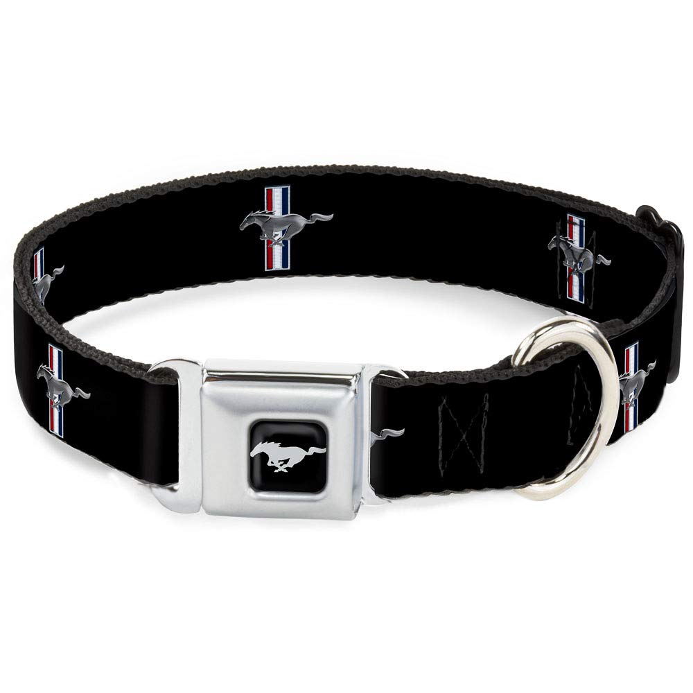 Buckle-Down Seatbelt Buckle Dog Collar - Ford Mustang W/Bars Logo Repeat - 1'' Wide - Fits 15-26'' Neck - Large