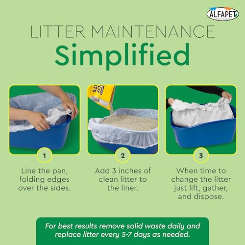 Alfapet Elastic Cat Litter Box Liners - Super Jumbo 5 Count - Tear-Resistant Cat Litter Bags, Waterproof Kitty Litter Liners - Fits Litterbox Pan Sizes X-Giant, Jumbo, 42' X 20' X 2 Mil 30 Lb Capacity