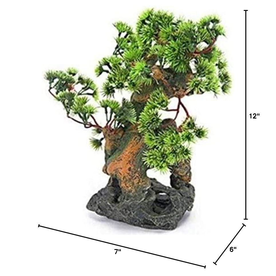 Penn-Plax Bonsai Tree Aquarium Ornament, 7" x 6" x 12", Black Resin, Model RR993