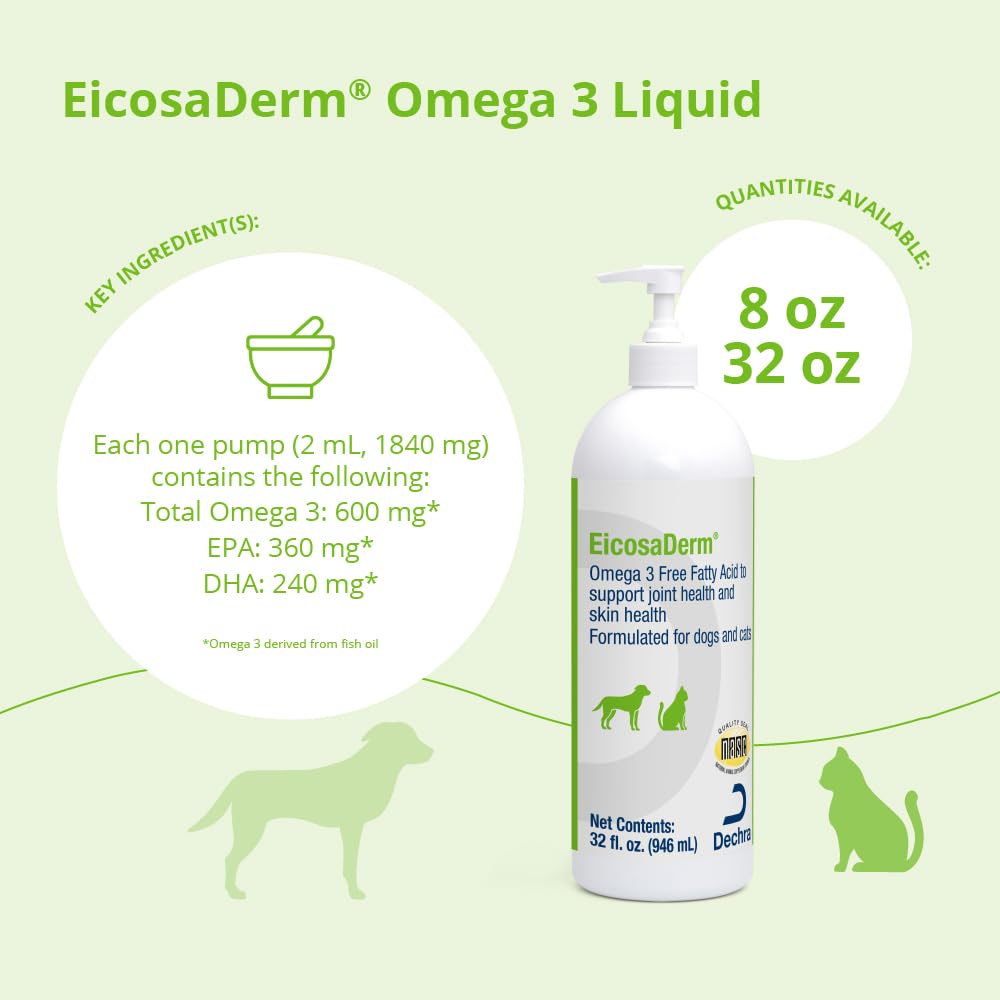 EicosaDerm Omega 3 Liquid for Dogs & Cats, 32 oz, Clear, Model 32ECW