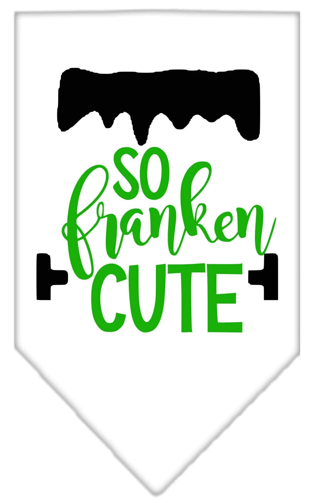 Halloween Pet and Dog Bandana Screen Printed, "So Franken Cute" White Small