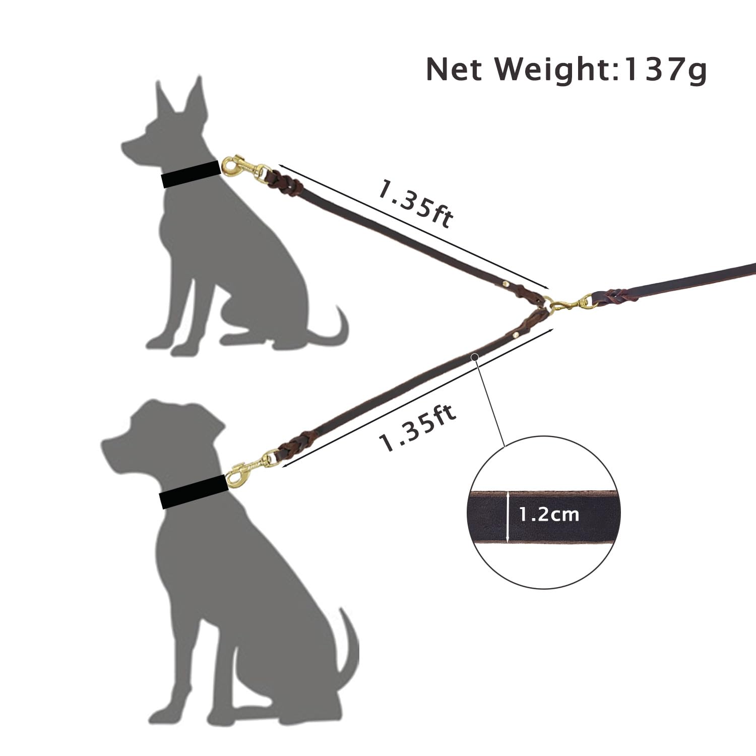 Lwbmg Genuine Leather Braided Coupler For Dog Leash,Leather Dog Leash For Walking Two Dogs, Multipurpose, Can Be Used As Safety