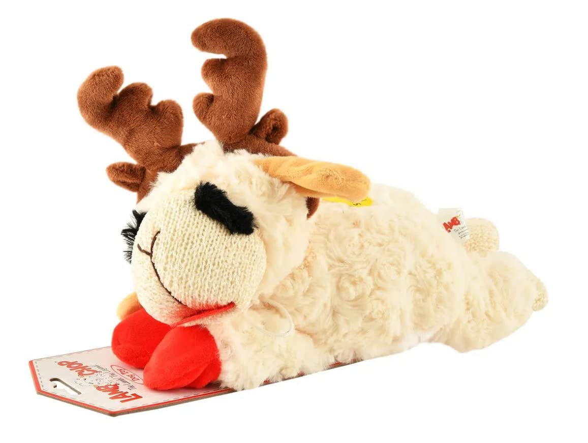 Multipet Holiday Lamb Chop With Reindeer Antlers Plush Dog Toy (10.5' Laying Lamb),All Breed Sizes