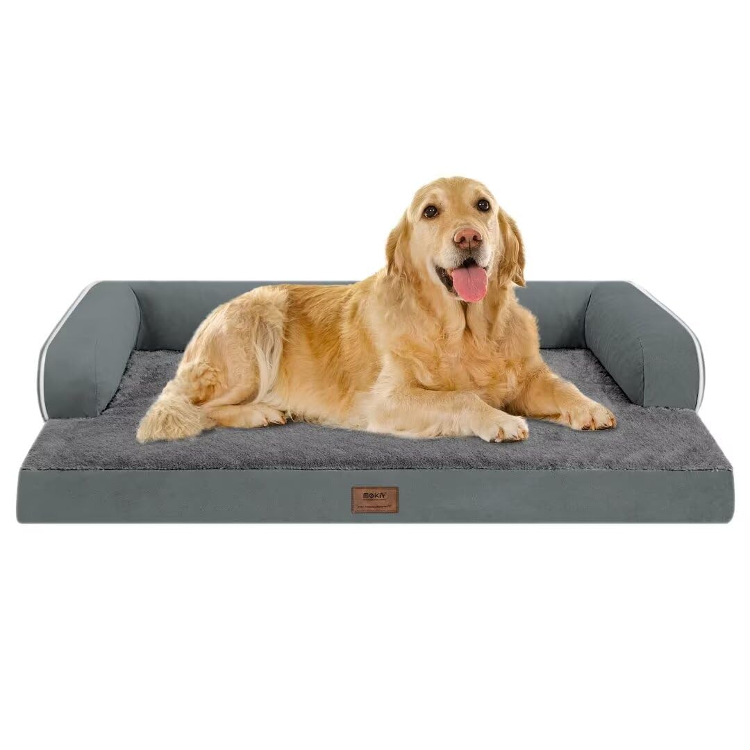 Large Dog Bed Orthopedic Washable - Beds Bolster - Extra Xl Xlarge Big Dogs - Memory Foam Couch Sofa - Waterproof With Removable Cover - Dark Grey Dog Bed