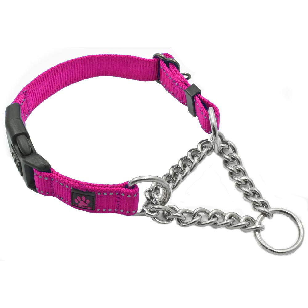 Max and Neo Stainless Steel chain Martingale collar - We Donate a collar to a Dog Rescue for Every collar Sold (Large, Pink)