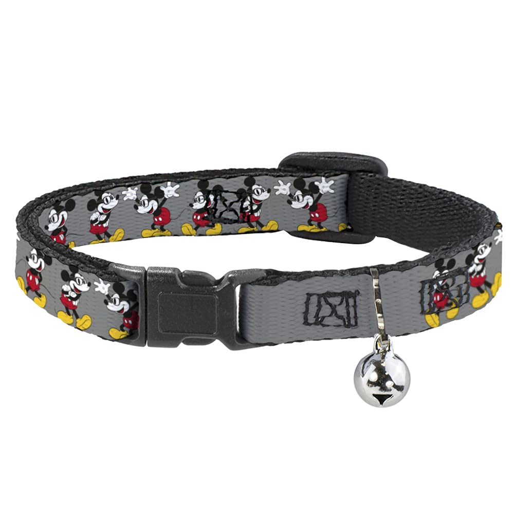 Buckle-Down Breakaway Cat Collar - Mickey Mouse W/Glasses Poses Gray - 1/2'' Wide - Fits 8-12'' Neck - Medium
