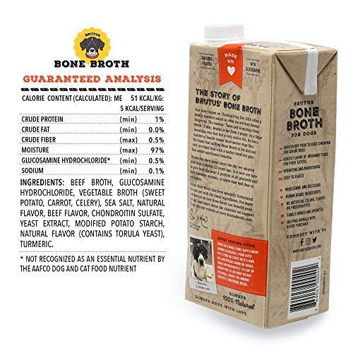 Brutus Chicken Broth for Dogs - All Natural Chicken Bone Broth with Chondroitin Glucosamine Turmeric -Human Grade Food Toppers f