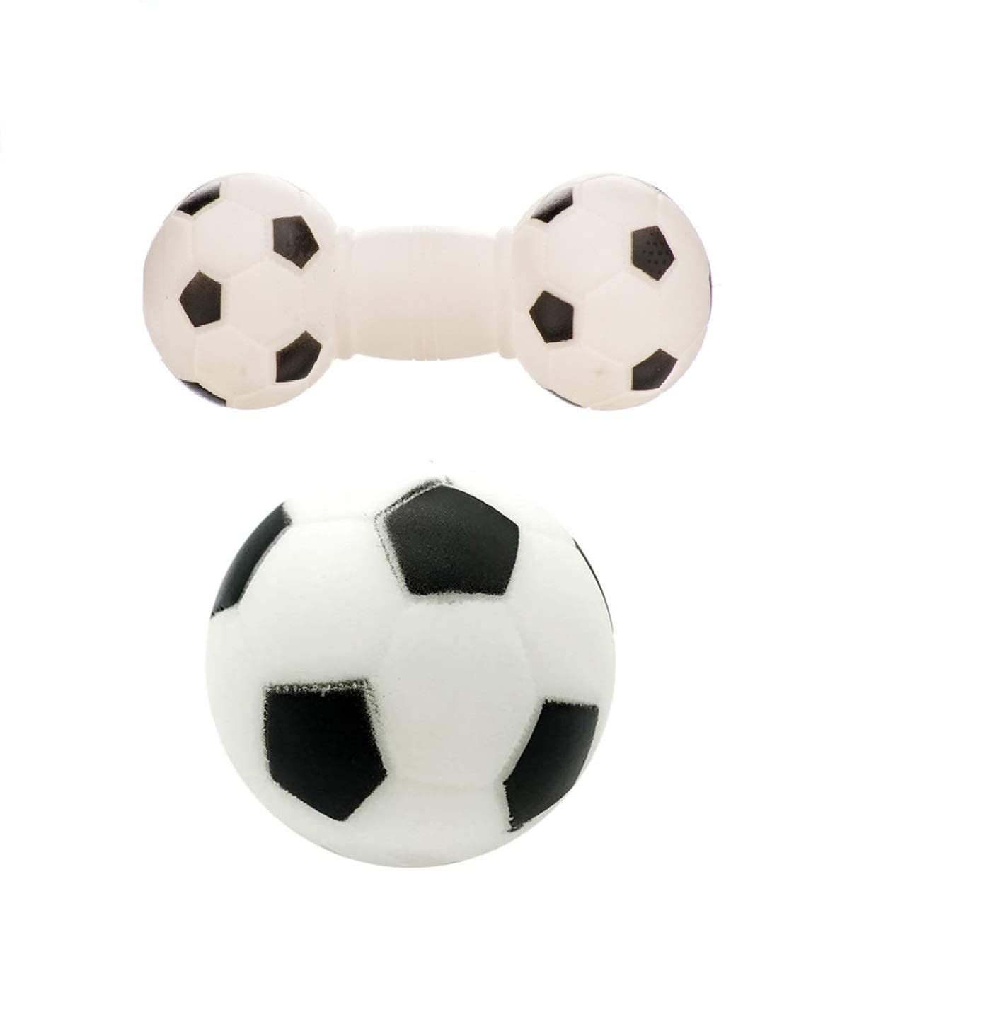Woofy Rubber Dog Toy Pack of 2 Football and Dumbell Black and White