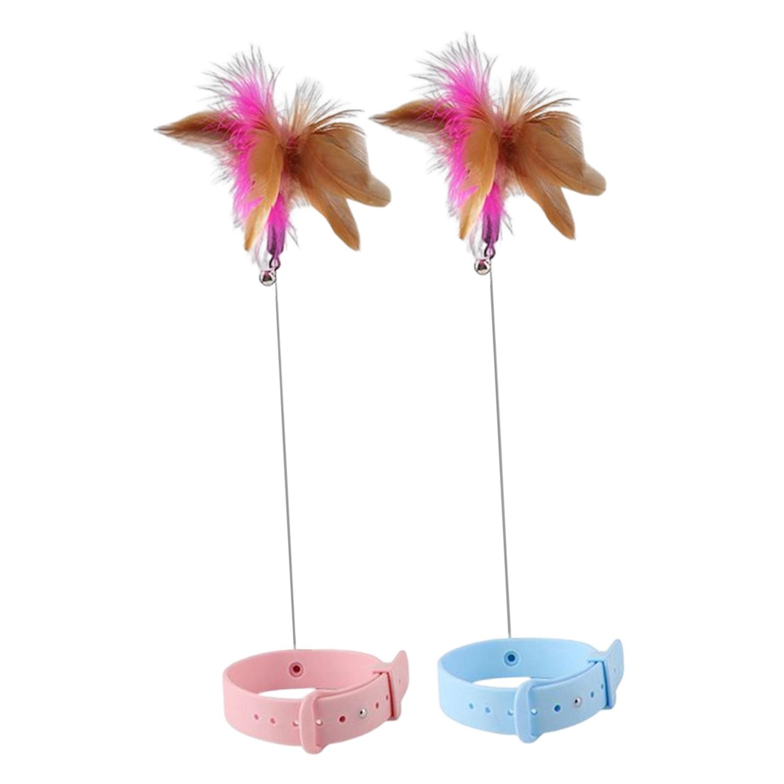 Myaddiction Cat Feather Teaser Collar Hands Free Funny Indoor Cats Teasing Wand 1Pcs Pink 1Pcs Blue