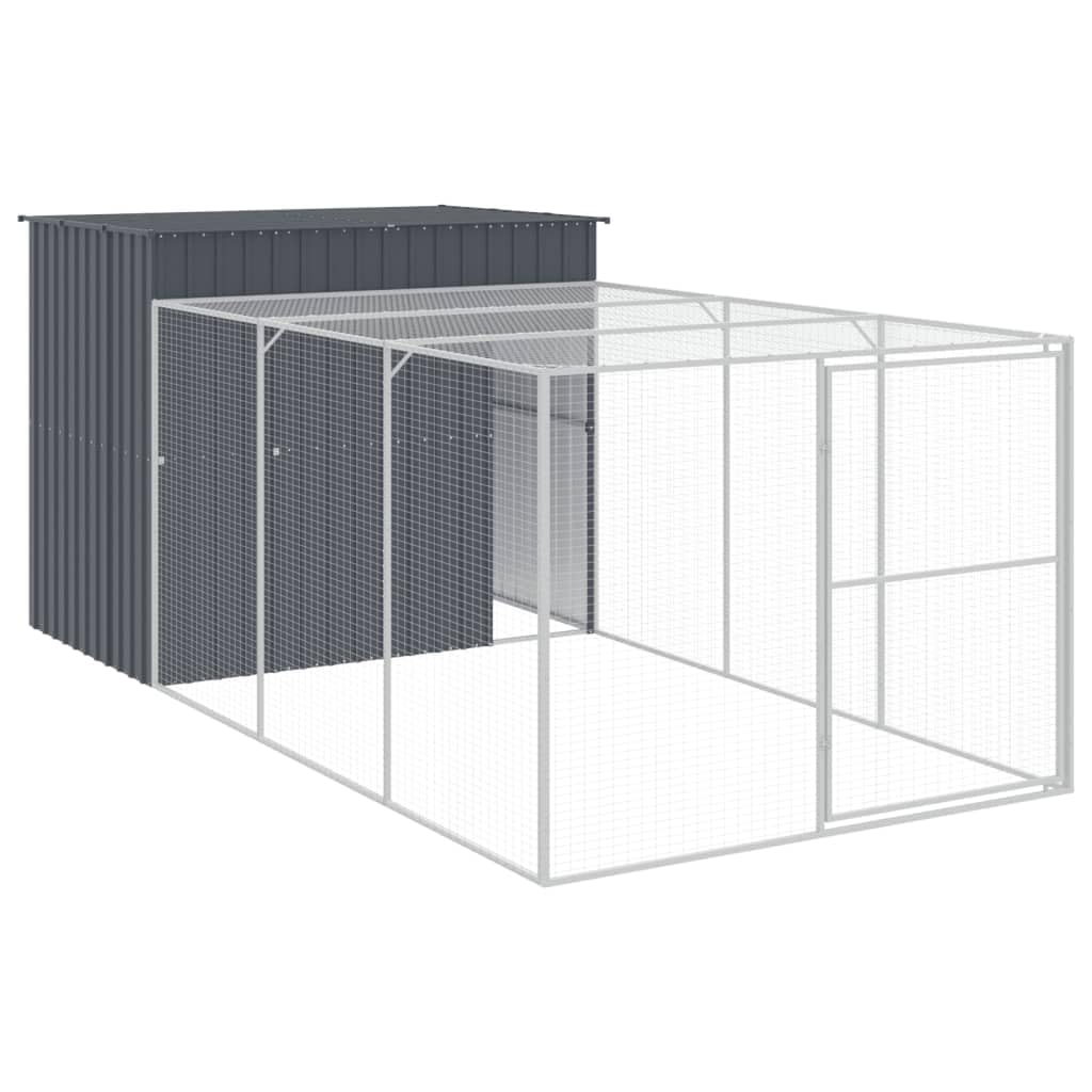vidaXL Dog House, Dog Kennel with Run, Dog Cage with Lockable Door and Latch, Pet House for Small Animals, Light Grey Galvanised