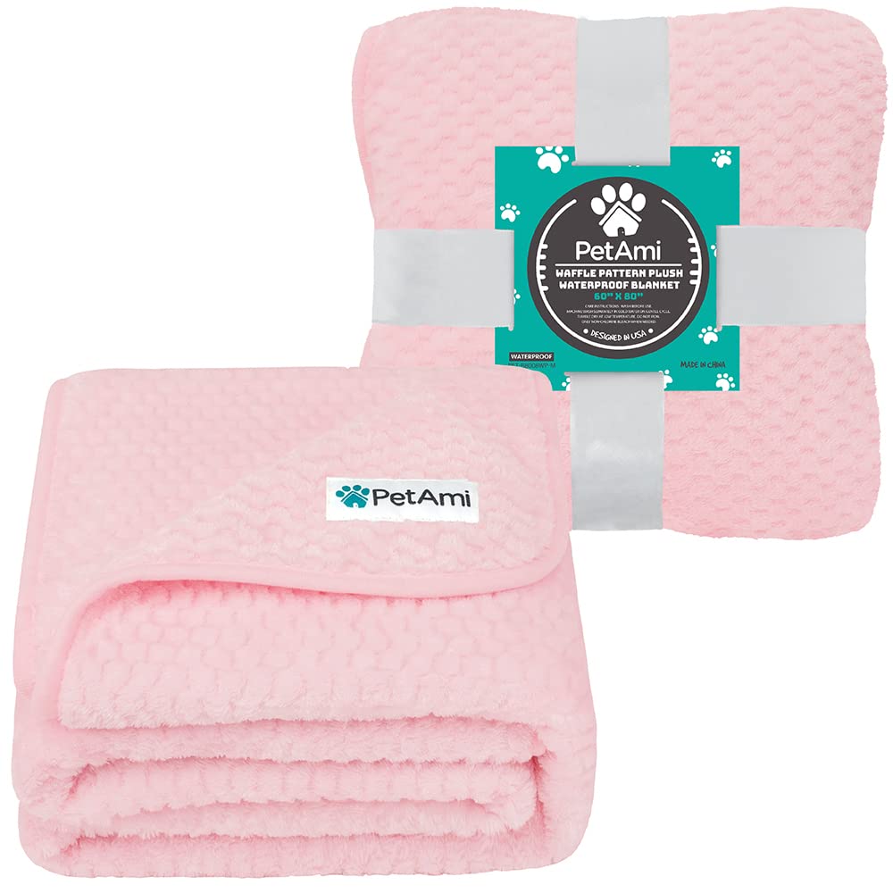 Petami Waterproof Dog Blanket, Leakproof Xl Pet Blanket For Large Dogs, Furniture Sofa Couch Cover Protector, Fleece Cat Throw For Bed Crate Kennel, Reversible Washable Soft Plush, Twin 60X80 Pink