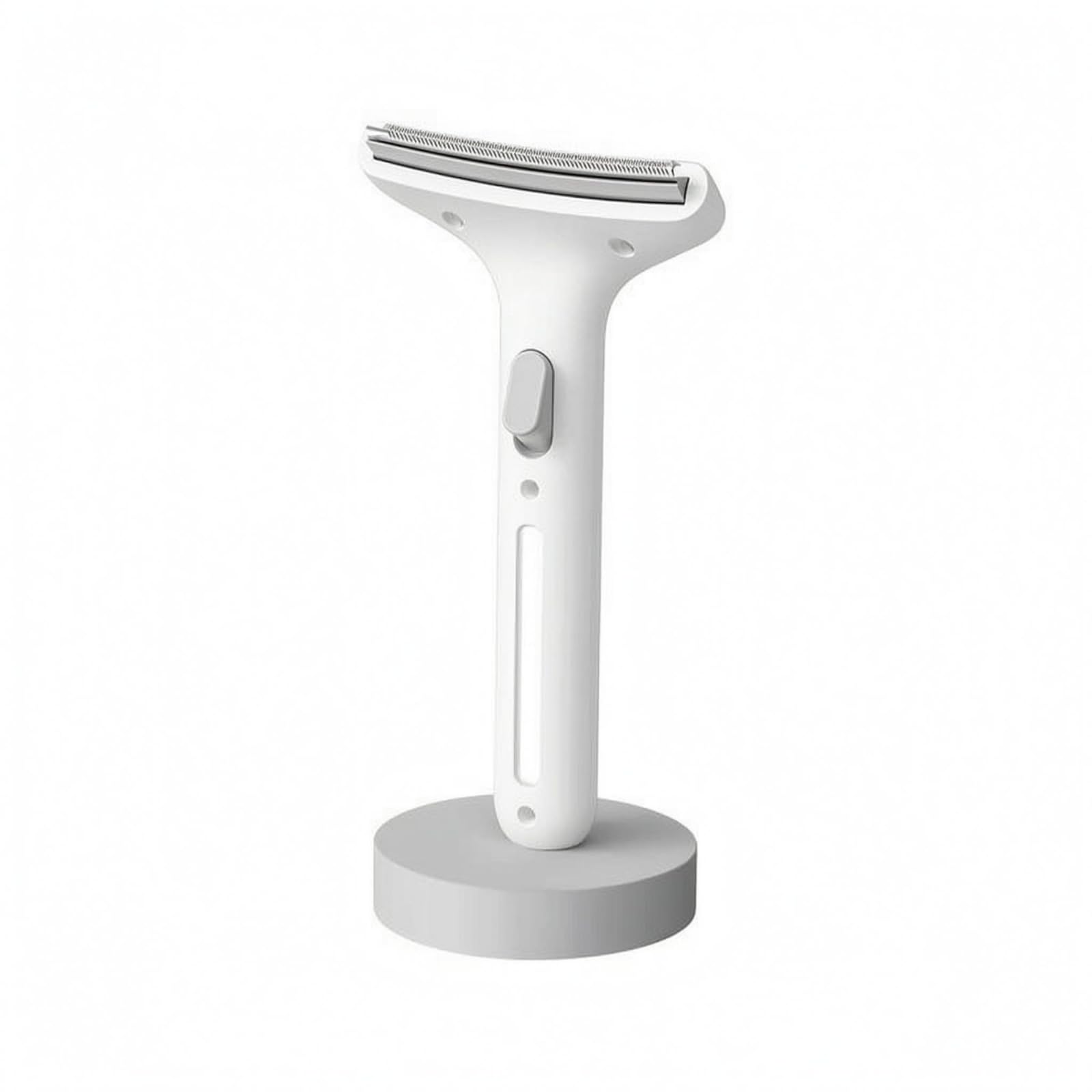 Heavenglow Curved Head Deshedding Brush SingleButton Release Metal Comb Hanging Hole Pet Brush Even Handle, White