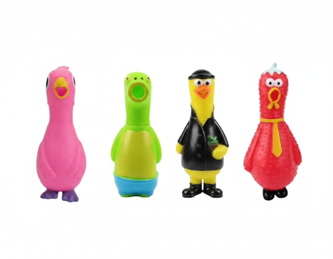 Bohobark 4In1 Dog Squeaky Toy Latex For Small To Medium Dogs  (Duck + Hen + Watermelon + Dinosaur) | NonToxic, Soft Rubber, 