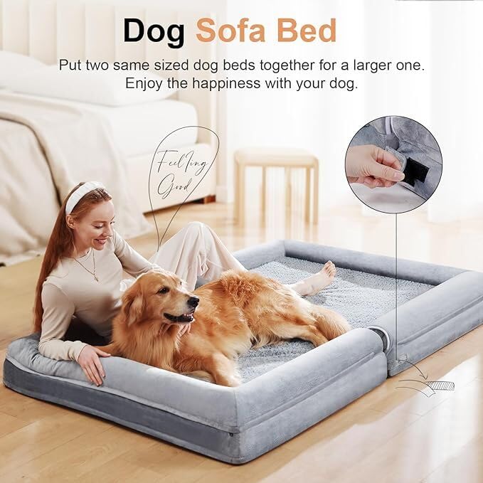 Nanuya Large Orthopedic Dog Bed - XL Memory Foam, Waterproof, Washable, Light Grey, 36"L x 27"W x 6.5"Th