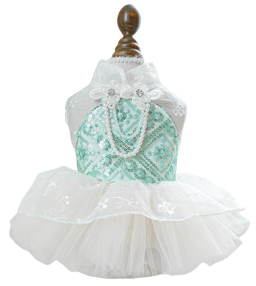 Marupet Fashion Sweet Puppy Dog Blingbling Princess Skirt Pet Dog Lace Cake Camisole Tutu Dress C-Green M