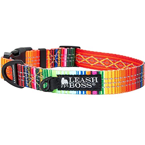 Leashboss Patterned Reflective Dog Collar, Pattern Collection, Colorful Dog Collar with Triple Reflection Threads for Small, Med