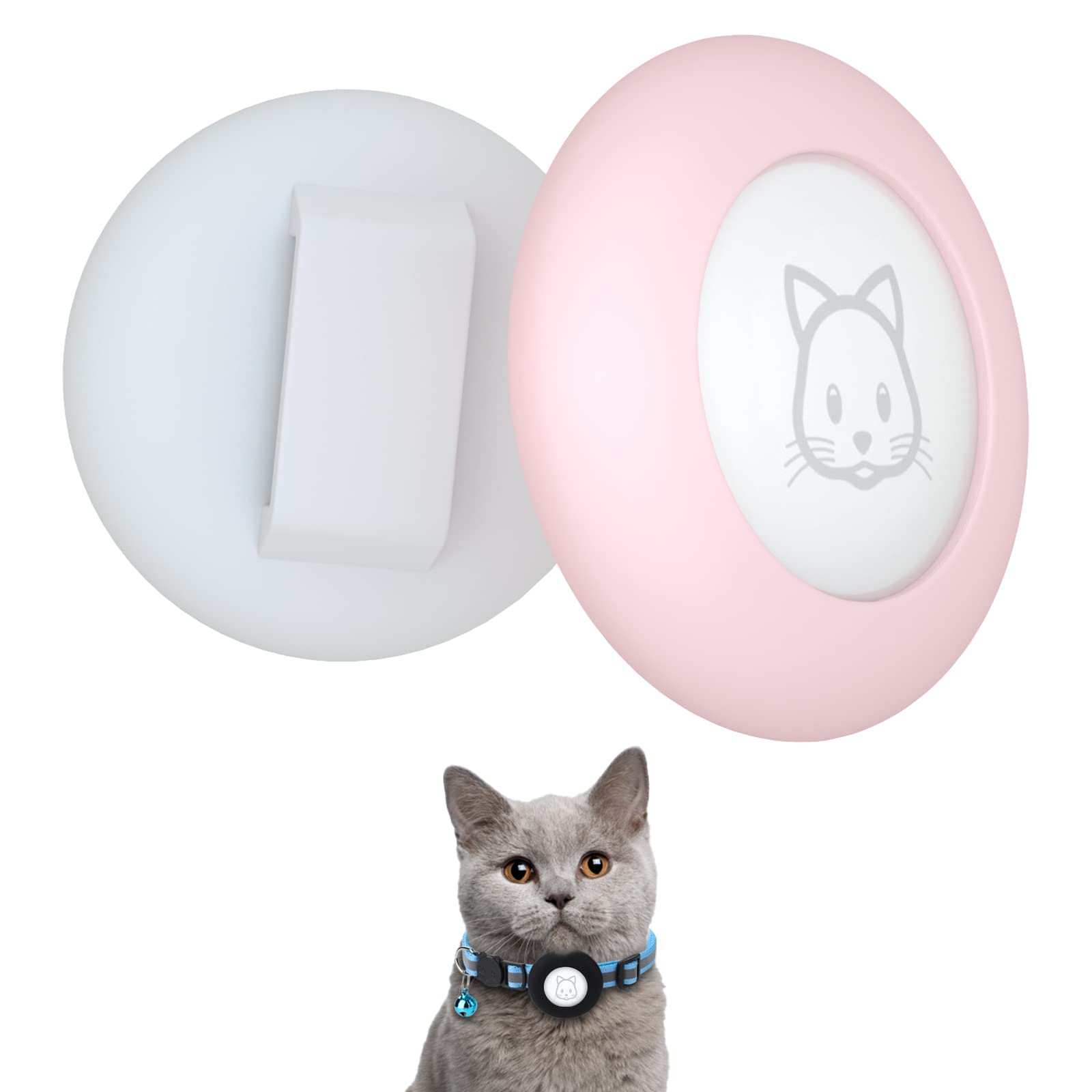 2022 Airtag Cat Collar Holder, Small Air Tag Cat Collar Holder Compatible With Apple Airtag Gps Tracker, 2Pack Waterproof Case Cover For Cat Dog Pet Collar Within 3/8 Inch (Pink&White)
