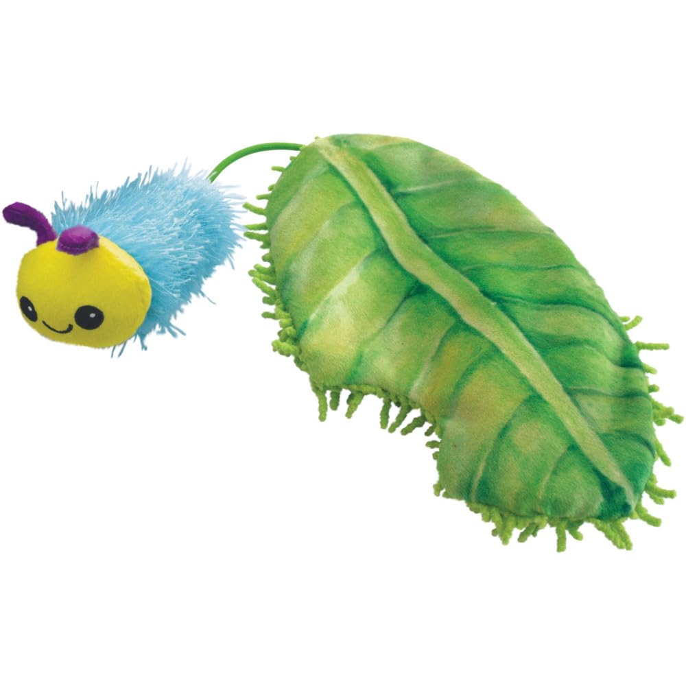 Kong Flingaroo Caterpillar Catnip Toy, Unique Shape With Elastic Stem, Crackling Leaf, Lightweight Cat Toy For Batting, Tugging,