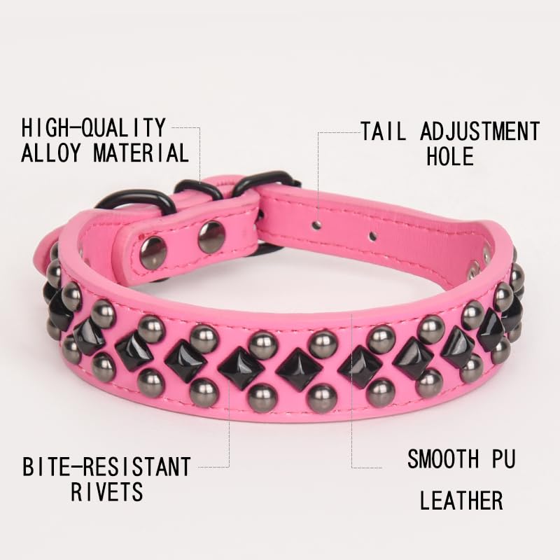 Spiked Studded Dog Collar Soft Pu Leather Spike Dog Collar Adjustable Pet Collars For Small Medium Large Dogs (Pink, Xl)