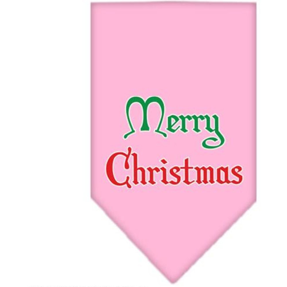 Christmas Pet and Dog Bandana Screen Printed, "Merry Christmas" Light Pink Small