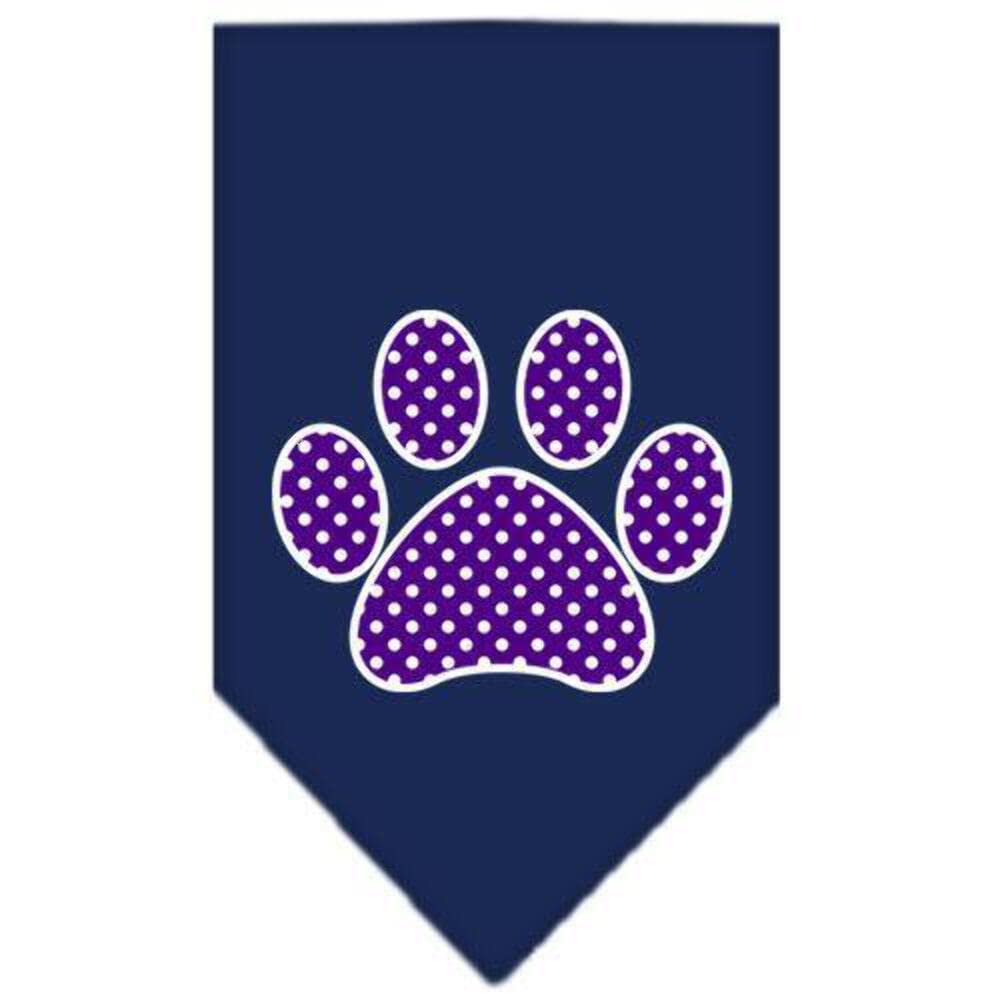 Pet and Dog Bandana Screen Printed, "Purple Swiss Dot Paw" Red Small