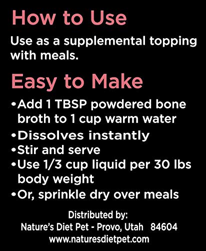 Natures Diet Pet Bone Broth Protein Powder with Collagen, Chia Seed, Flax Seed & Omega 3 (Skin & Coat, 6 oz (60 Servings))