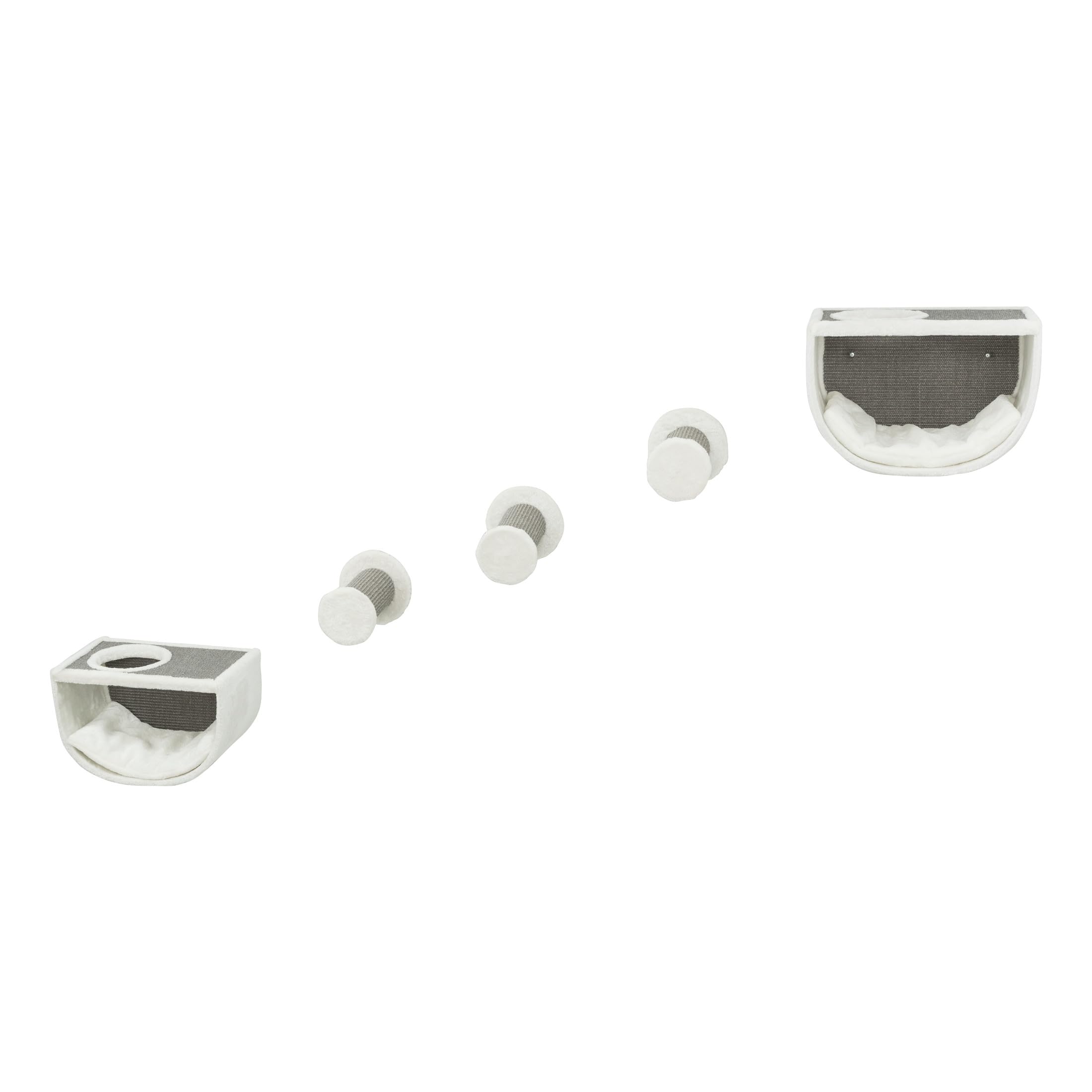 Trixie Eden Wall Mount Cat Tree 5Pc Set, 2 Condos And 3 Perches/Steps, Scratching Post, Gray