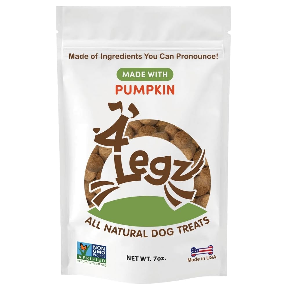 4Legz Organic Pumpkin Vegan Dog Treats from Low Fat & Crunchy Natural Snack Biscuits for Dogs Small, Medium & Large - Made in US