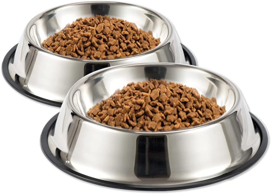 Pack Of 2 Stainless Steel Dog Bowls With Rubber Bottom 700Ml