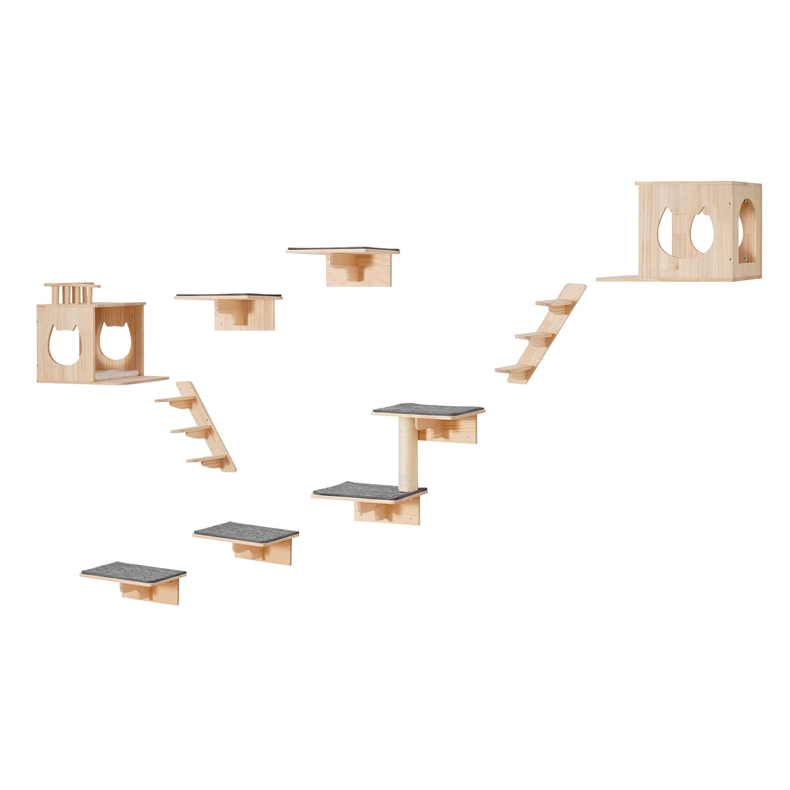VEVOR Wall Mounted Cat Shelves, Cat Wall Shelves and Perches with Jumping Boards, Cat Beds, Hammocks & Cat Tree, Cat Furniture a