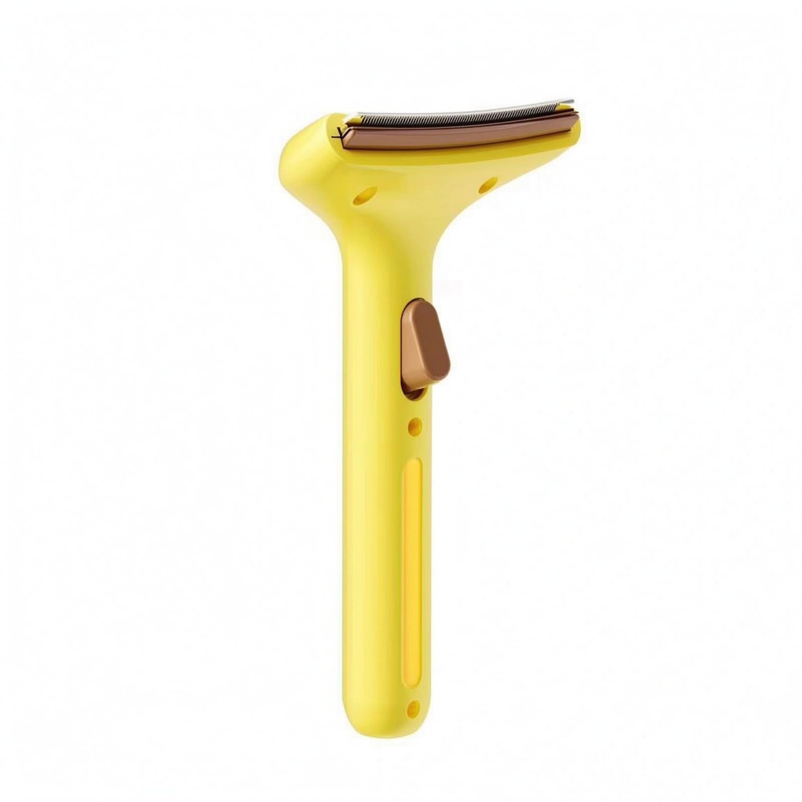 Heavenglow Curved Head Deshedding Brush SingleButton Release Metal Comb Hanging Hole Pet Brush Even Handle, Yellow