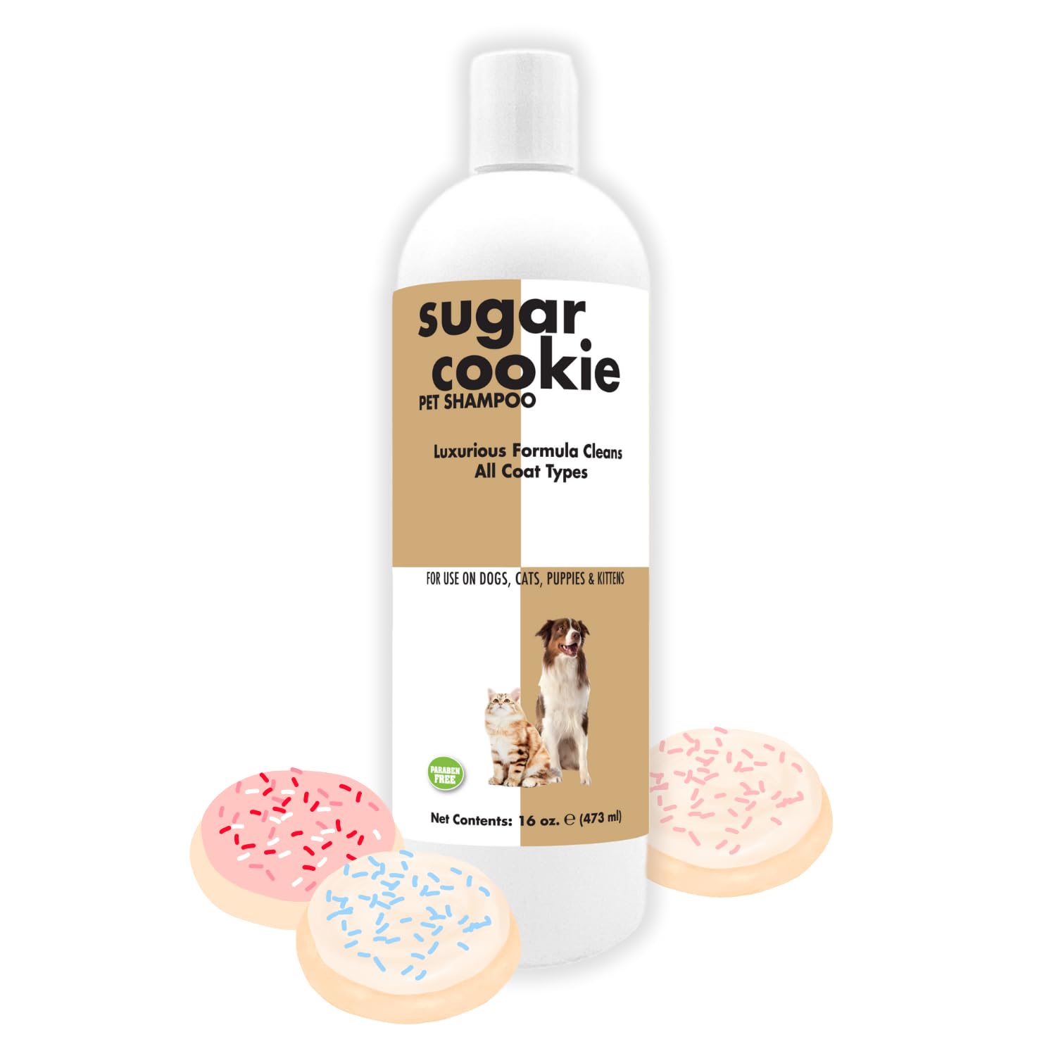 Sugar Cookie Pet Shampoo 16 oz. for Dogs & Cats | Long-Lasting Odor Eliminator | Biodegradable and Non-Toxic | Made in USA