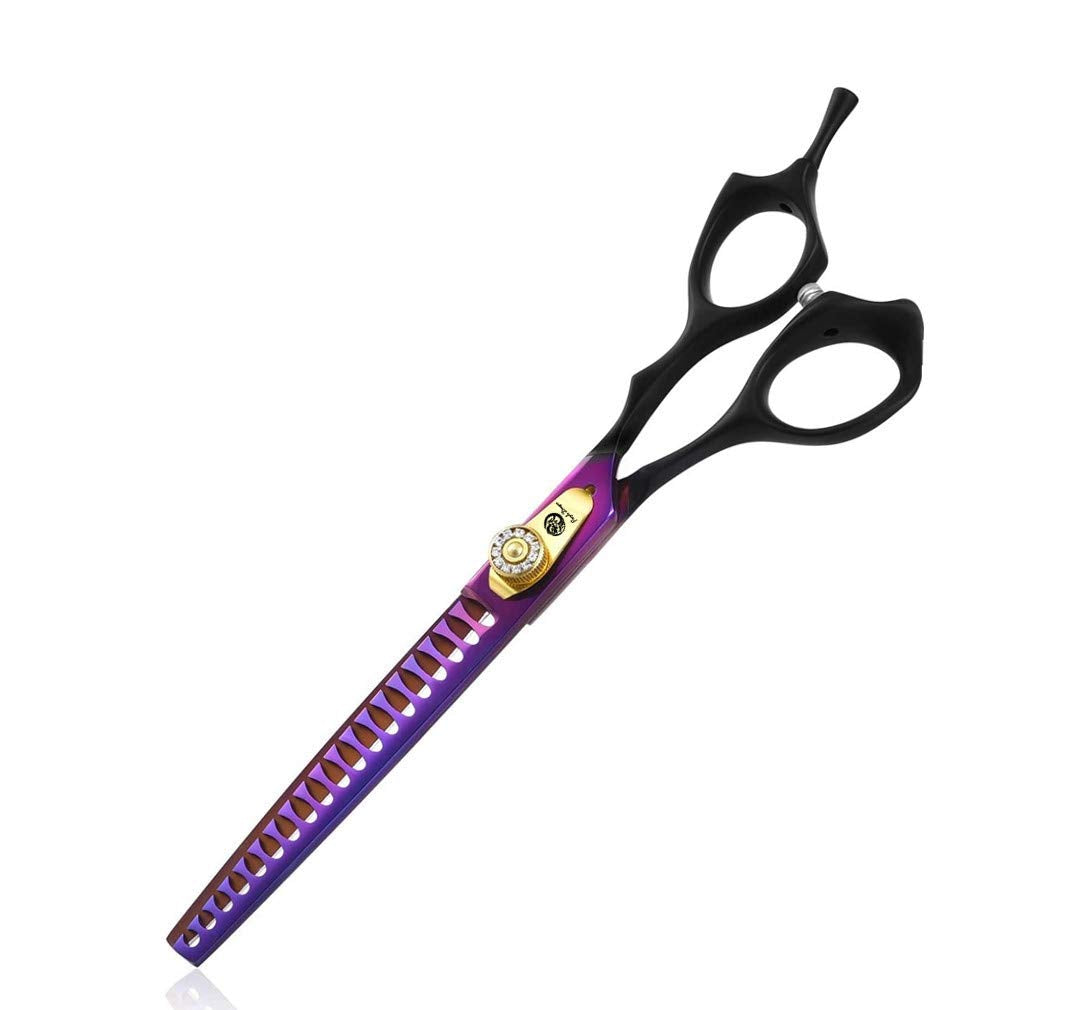 Purple Dragon Pet Grooming Scissor Set - 7.0/8.0 inch Stainless Steel, Purple, Model 4334802470, Includes Dog Chunker Shear